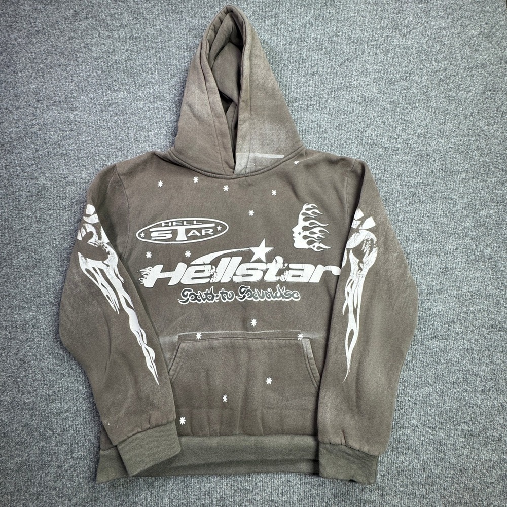 Hellstar Hoodie Mens M Brown Streetwear Y2K Retro Path to Paradise Graphic